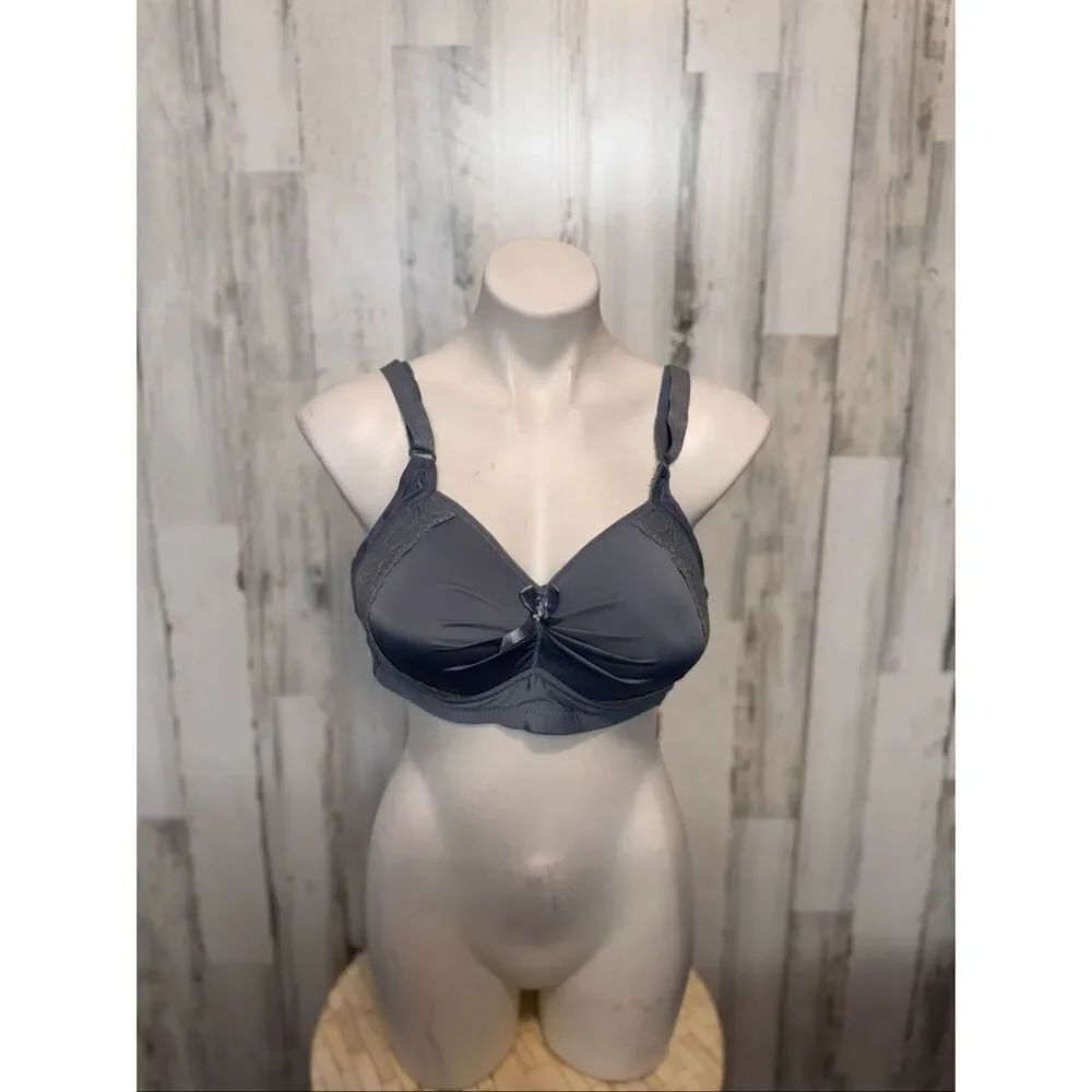 Bali Rose Gray Bra 42D Full Coverage Wireless Comfort Bra Adjustable Straps